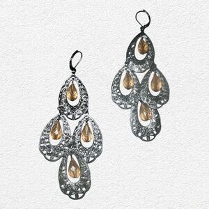 3/$20 Silver and Citrine/Gold Teardrop Women’s Earrings with Hinged Top